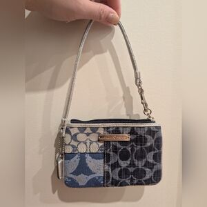 Coach Blue and Cream Patterned Wristlet
